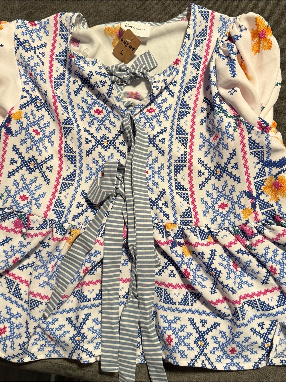 Kori White Cross Stitch Pattern Blouse